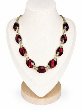 Vintage Napier‎ Red Faceted Glass Necklace Gold Tone Statement Y2K